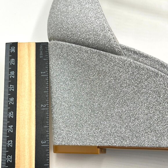 Jewel Badgley Mischka Size 9.5 Peggy Silver Jeweled Wedges Dress Sandals Shoes - Picture 12 of 13